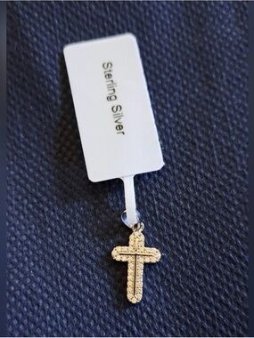 Mossinanite Sterling Silver Cross Pendant Y925M with Black Inlay